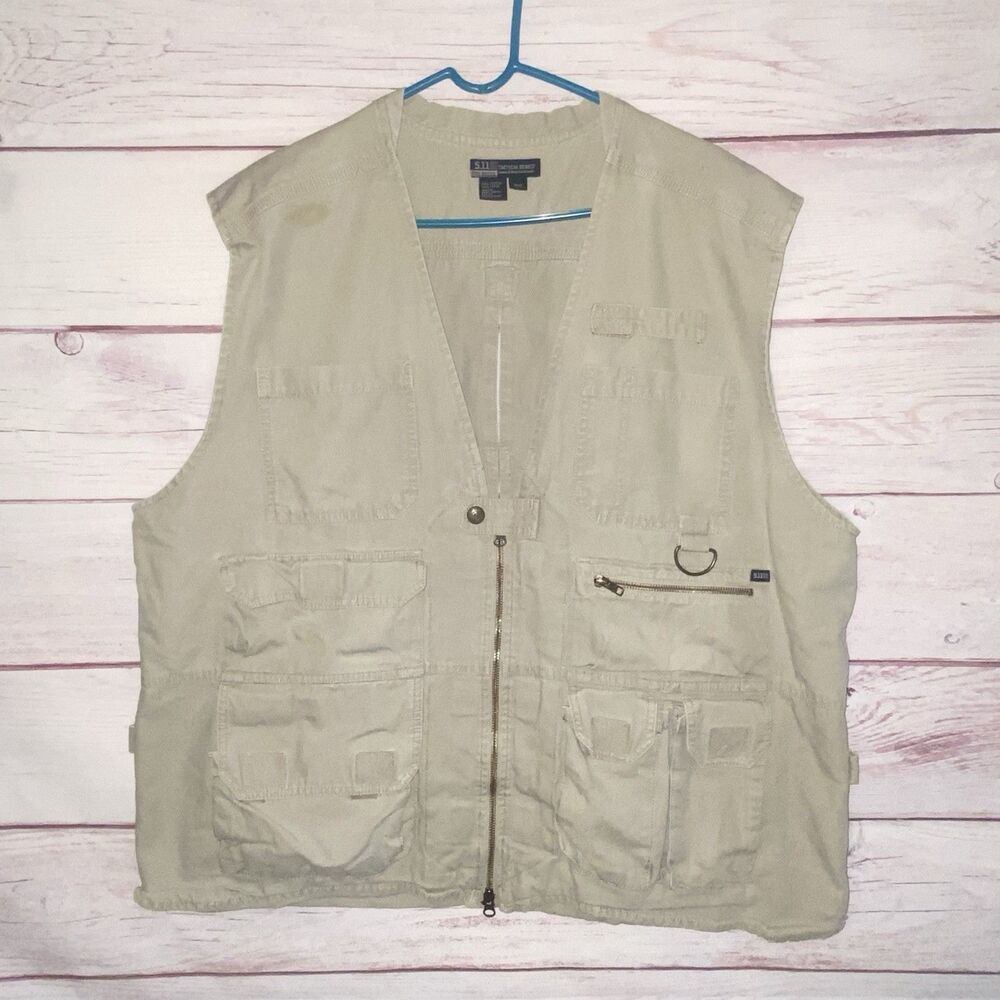 5.11 Tactical Series 80001 Khaki Utility Vest Mens 2XL XXL Pocket Cotton